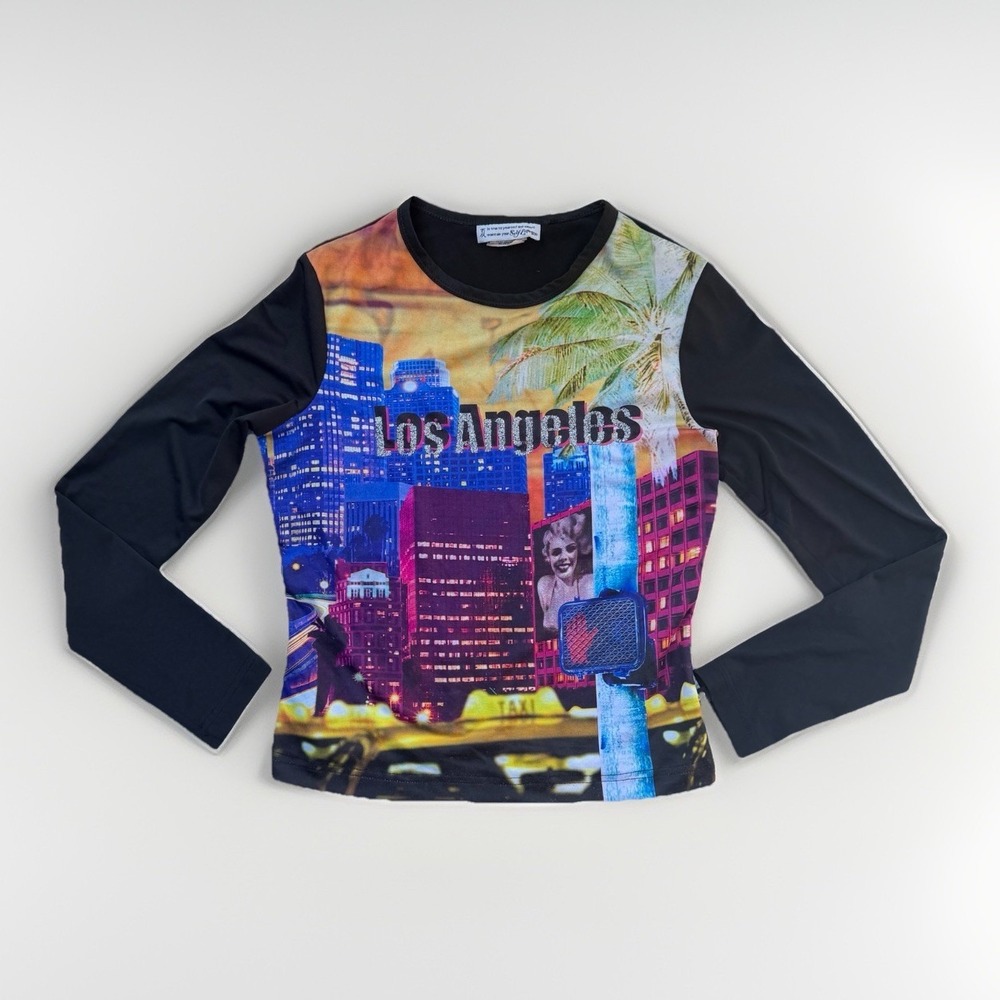 90s Y2K Long Sleeve Graphic Baby Fitted Tee Los Angeles Size Medium T-shirt Vtg‎